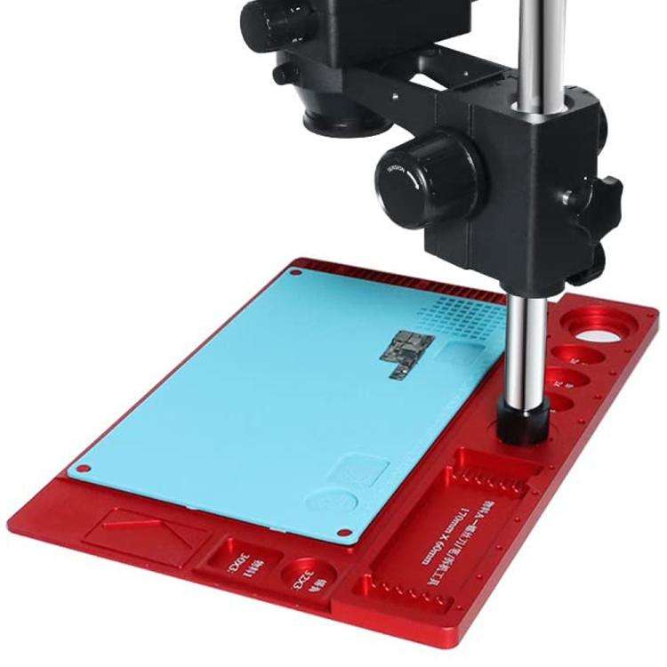 Microscope Aluminum Alloy Stand Base Heat-Resistant Silicone Pad(Red)