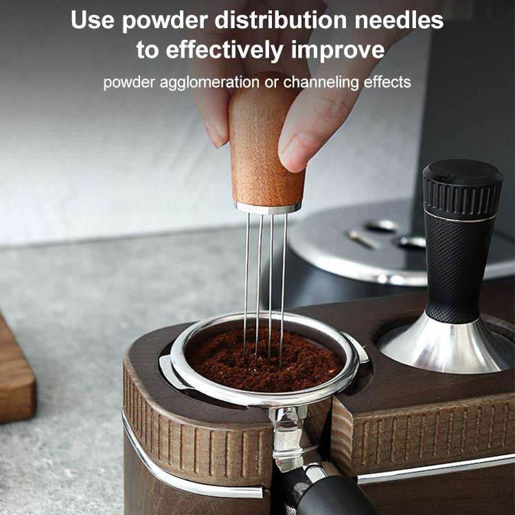 Solid Wood Stand Stainless Steel Coffee Loose Powder Needle(Red Brown)