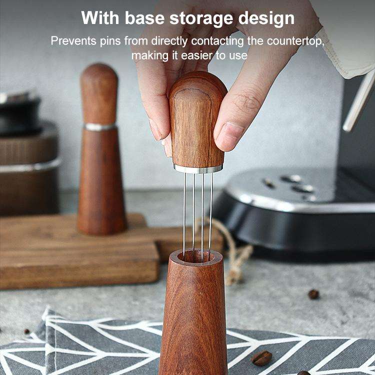 Solid Wood Stand Stainless Steel Coffee Loose Powder Needle(Red Brown)