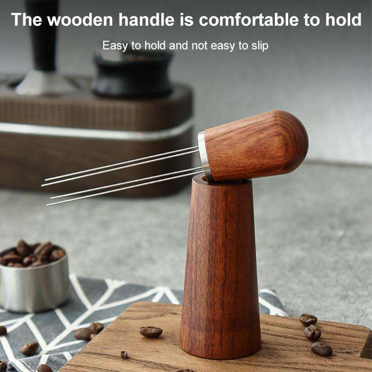 Solid Wood Stand Stainless Steel Coffee Loose Powder Needle(Red Brown)