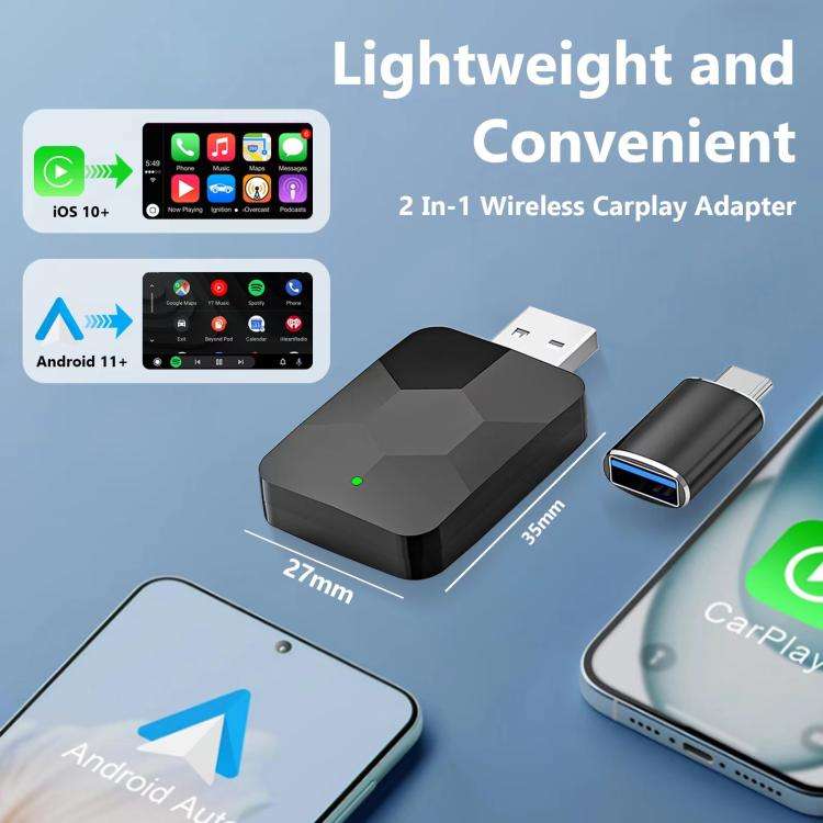 2 in 1 USB Wired to Wireless Car CarPlay / Android Auto Box Adapter(Black)