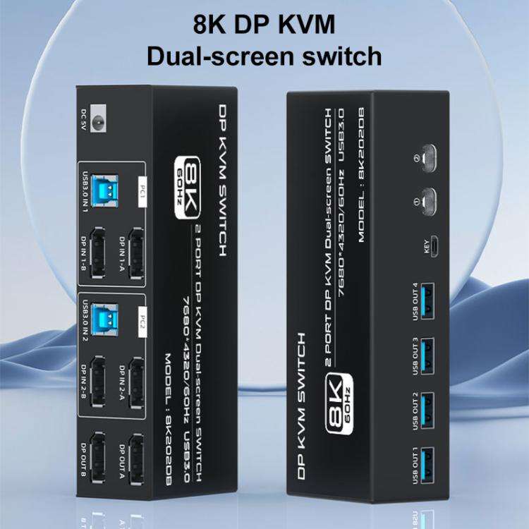 FJGEAR FJ-8K202DB 8K 60Hz DP Monitor KVM Switch(UK Plug)