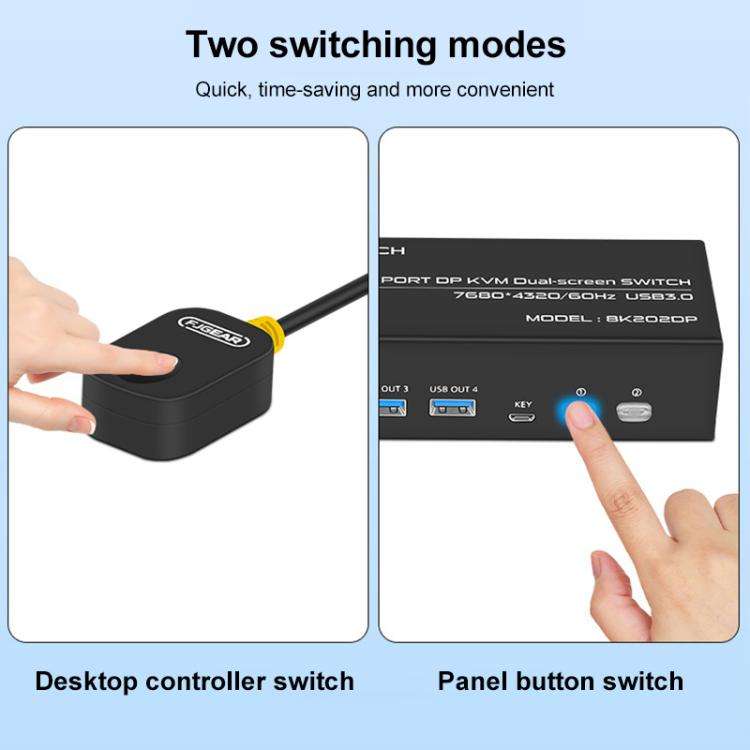 FJGEAR FJ-8K202DP 8K 60Hz DP USB3.0 Monitor KVM Switch(US Plug)