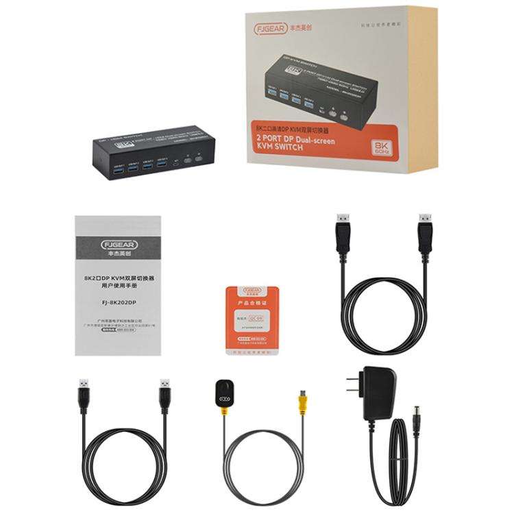 FJGEAR FJ-8K202DP 8K 60Hz DP USB3.0 Monitor KVM Switch(US Plug)