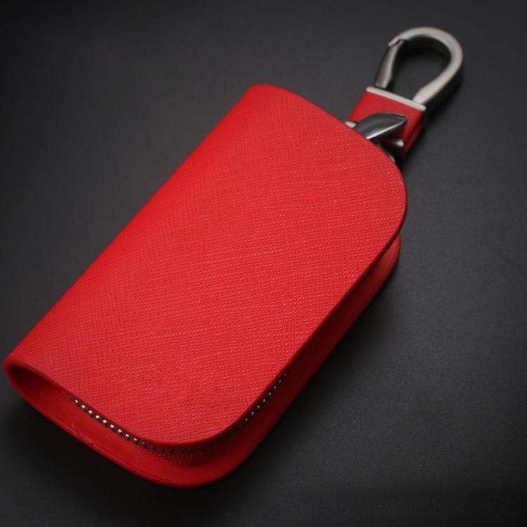 Universal Car Key Case Car Key Cowhide Leather Protective Cover(Red)
