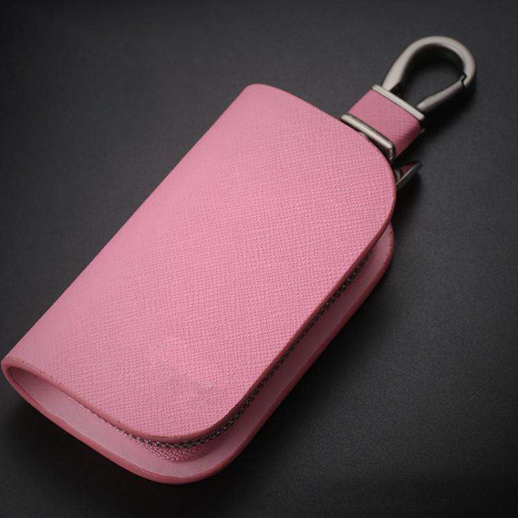 Universal Car Key Case Car Key Cowhide Leather Protective Cover(Pink)