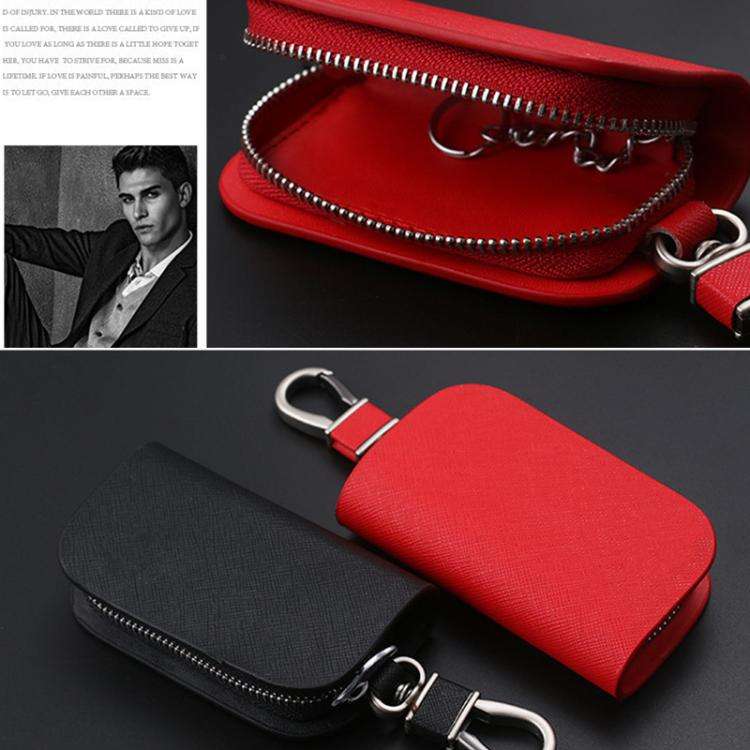 Universal Car Key Case Car Key Cowhide Leather Protective Cover(Red)