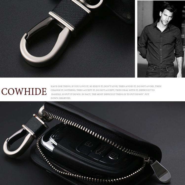 Universal Car Key Case Car Key Cowhide Leather Protective Cover(Dark Green)