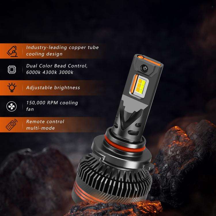 9006 2pcs/Pack 60W 8000LM 6000K Three Color Remote Control Car LED Headlight Bulb