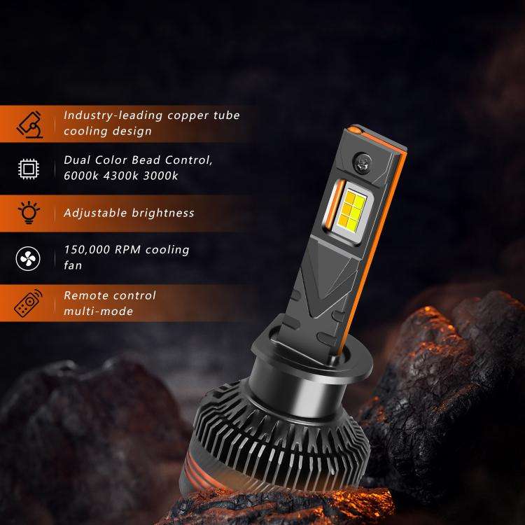 H1 2pcs/Pack 60W 8000LM 6000K Three Color Remote Control Car LED Headlight Bulb