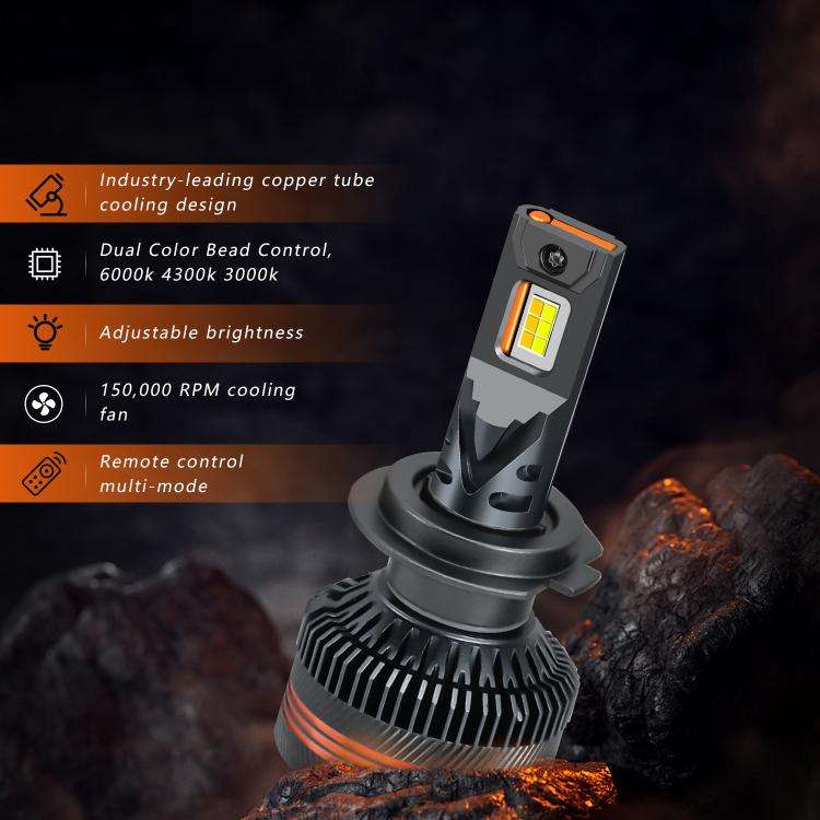 H7 2pcs/Pack 60W 8000LM 6000K Three Color Remote Control Car LED Headlight Bulb