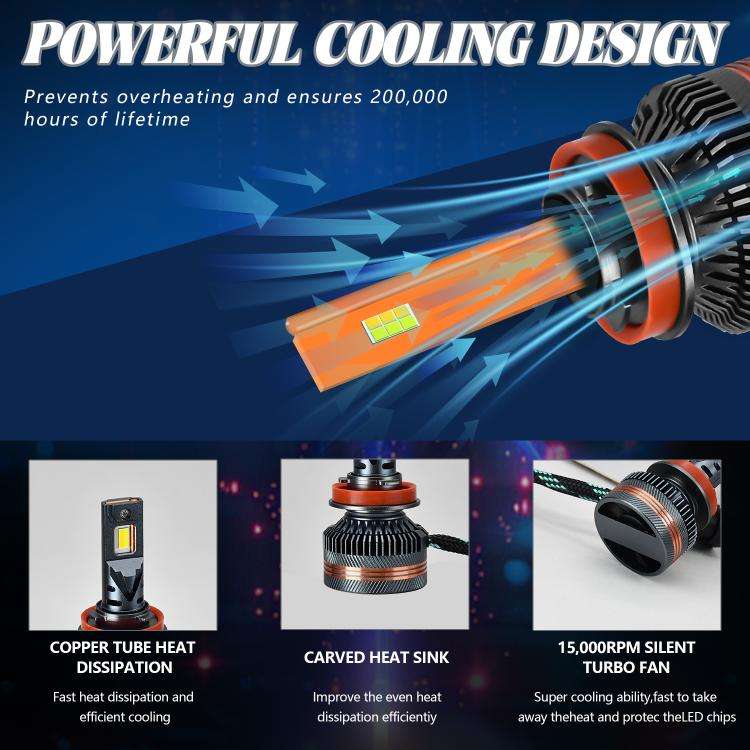 H11 2pcs/Pack 60W 8000LM 6000K Three Color Remote Control Car LED Headlight Bulb