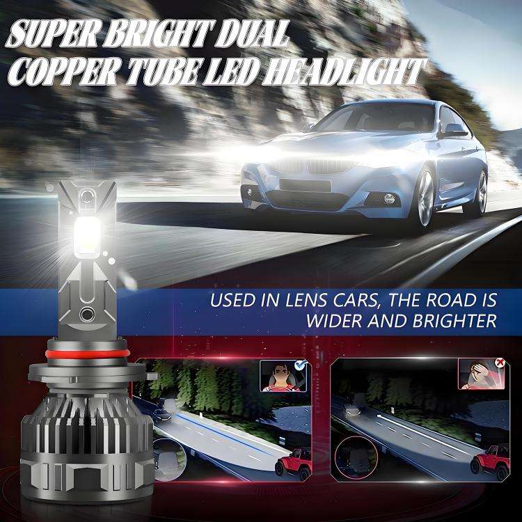 9005 2pcs/Pack 50W 6000LM 6000K Car Double Copper Tube LED Headlight Bulb(Gun Color)
