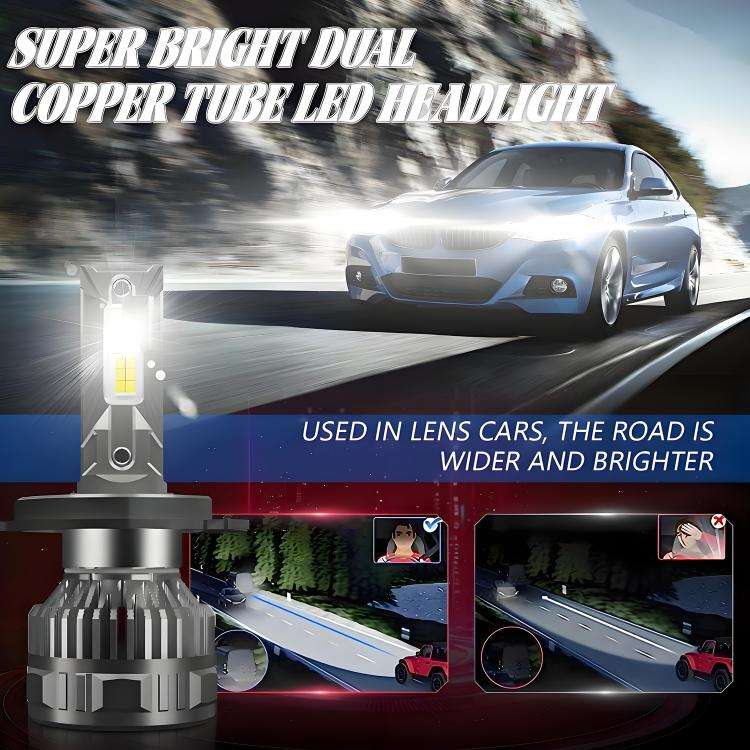 H4 2pcs/Pack 50W 6000LM 6000K Car Double Copper Tube LED Headlight Bulb(Gun Color)