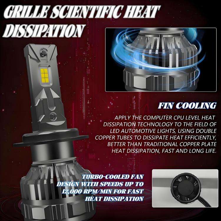 H7 2pcs/Pack 50W 6000LM 6000K Car Double Copper Tube LED Headlight Bulb(Gun Color)