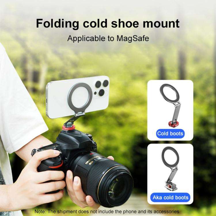 Flymile Magnetic Phone Tripod Mount MagSafe Adapter Phone Holder, Style:Folding Cold Shoe Mount