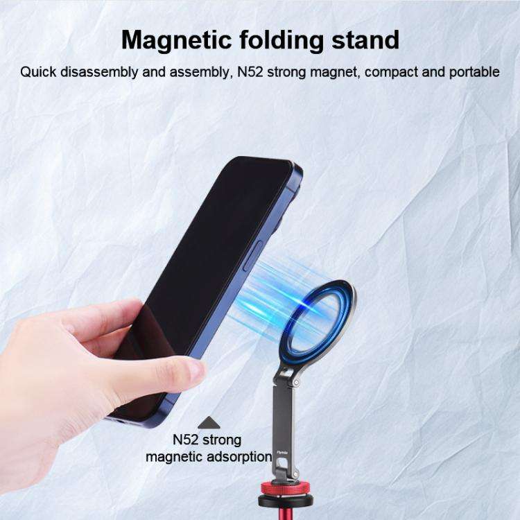 Flymile Magnetic Phone Tripod Mount MagSafe Adapter Phone Holder, Style:Folding Cold Shoe Mount