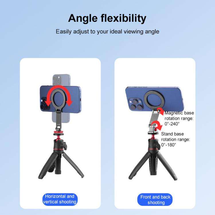 Flymile Magnetic Phone Tripod Mount MagSafe Adapter Phone Holder, Style:Folding Cold Shoe Mount