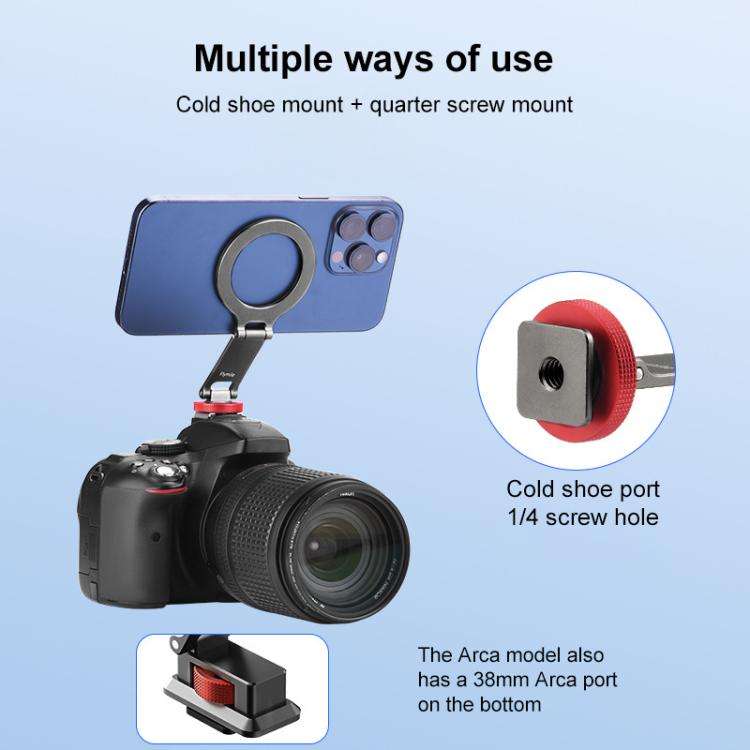 Flymile Magnetic Phone Tripod Mount MagSafe Adapter Phone Holder, Style:Folding Cold Shoe Mount