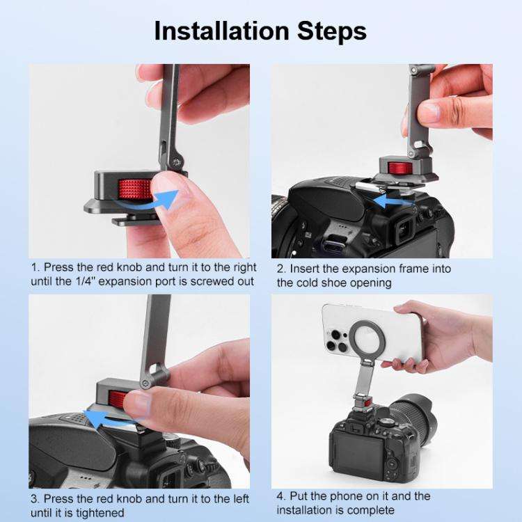 Flymile Magnetic Phone Tripod Mount MagSafe Adapter Phone Holder, Style:Folding Cold Shoe Mount