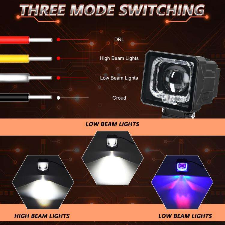 2pcs/Pack 35W 3600LM 6500K Car Square HD Large Lens Spotlight Work Light(Black)