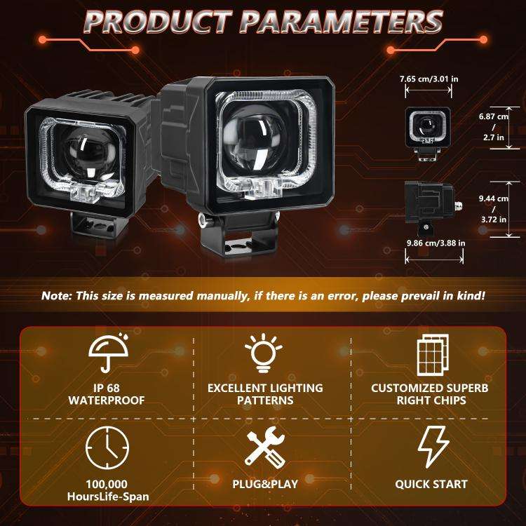 2pcs/Pack 35W 3600LM 6500K Car Square HD Large Lens Spotlight Work Light(Black)