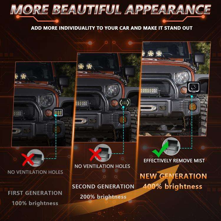 2pcs/Pack 35W 3600LM 6500K Car Square HD Large Lens Spotlight Work Light(Black)