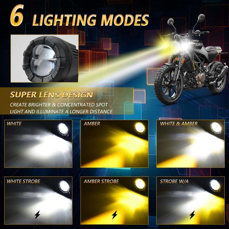 30W 3000LM 6000K Motorcycle Dual Lens LED Spotlight with Control Cable Set(Black)