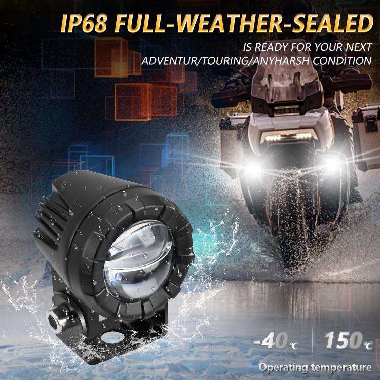 30W 3000LM 6000K Motorcycle Dual Lens LED Spotlight with Control Cable Set(Black)