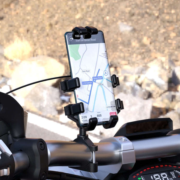 WUPP CS-1098A1 Motorcycle Aluminum Alloy Eight-jaw Mobile Phone Charging Holder with Switch(Black)
