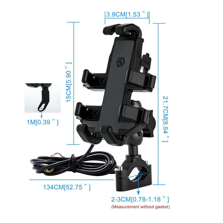 WUPP CS-1098A1 Motorcycle Aluminum Alloy Eight-jaw Mobile Phone Charging Holder with Switch(Black)