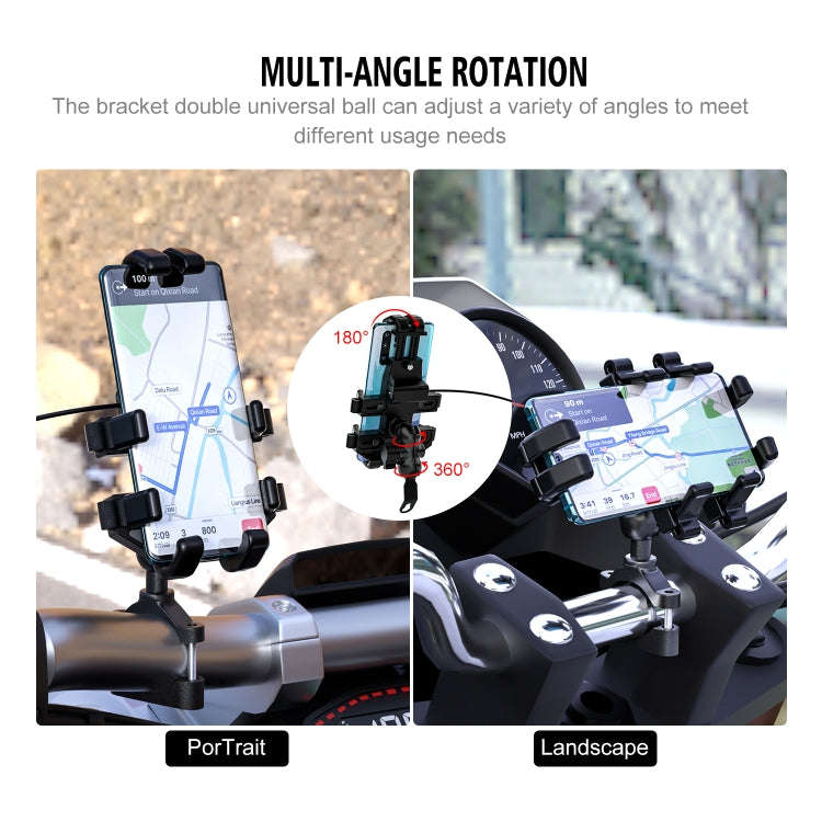 WUPP CS-1098A1 Motorcycle Aluminum Alloy Eight-jaw Mobile Phone Charging Holder with Switch(Black)