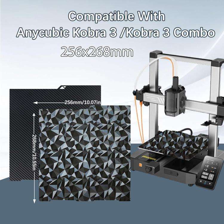 3D Printer Build Plate Spring Steel Sheet For ANYCUBIC 268x256mm, Style:PET Carbon Fiber + PEO Di...