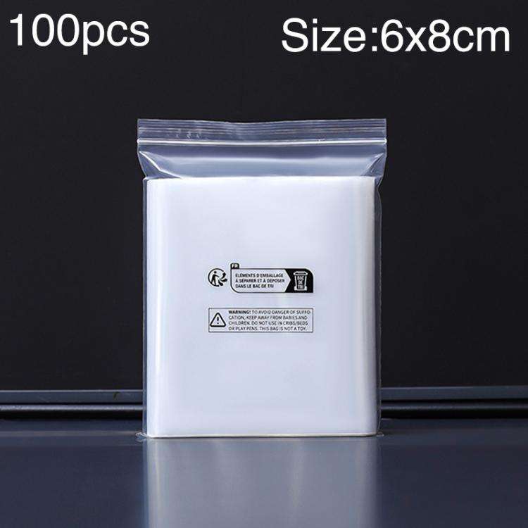 100pcs Double Layer Environmental Label Warning Printed Ziplock Bag, Size:6 x 8cm 8 Wire