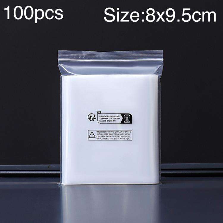 100pcs Double Layer Environmental Label Warning Printed Ziplock Bag, Size:8 x 9.5cm 12 Wire