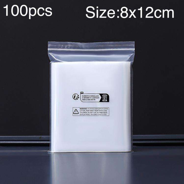 100pcs Double Layer Environmental Label Warning Printed Ziplock Bag, Size:8 x 12cm 8 Wire