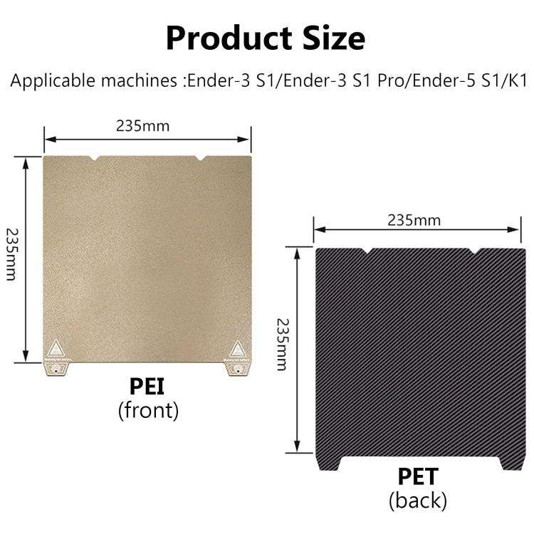 3D Printer Build Plate Spring Steel Sheet For Creality 235x235mm, Style:PEI Coating + PET Film