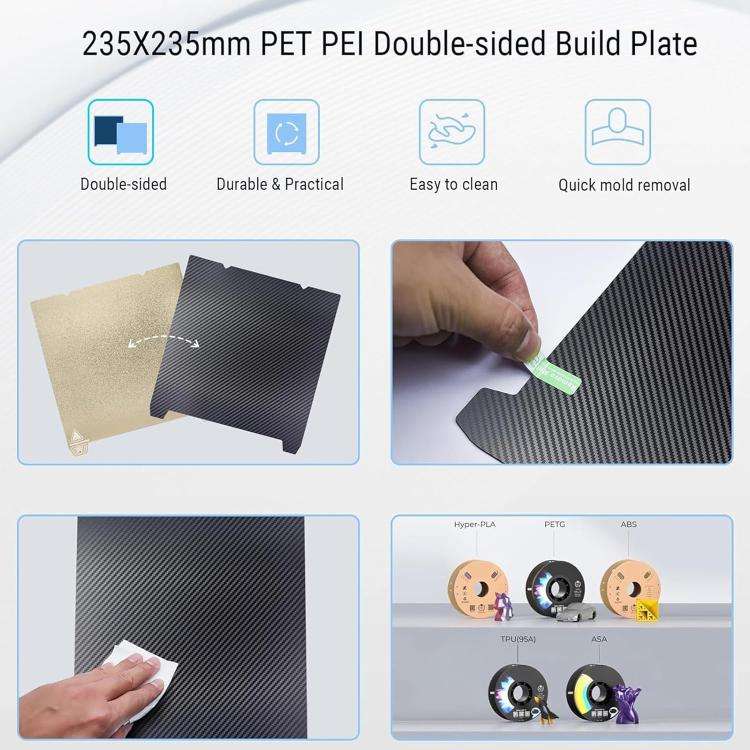 3D Printer Build Plate Spring Steel Sheet For Creality 235x235mm, Style:PEI Coating + PET Film