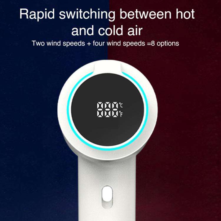 WG-F02 LED Digital Display High Speed Negative Ion Hair Dryer, US Plug(White)
