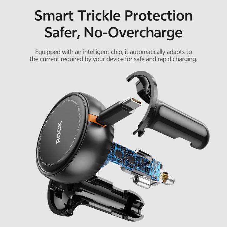 ROCK H30 45W USB-A Type-C Ports Car Charger with Retractable Type-C Cable(Black)