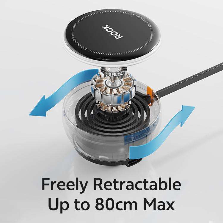 ROCK H30 45W USB-A Type-C Ports Car Charger with Retractable Type-C Cable(Black)