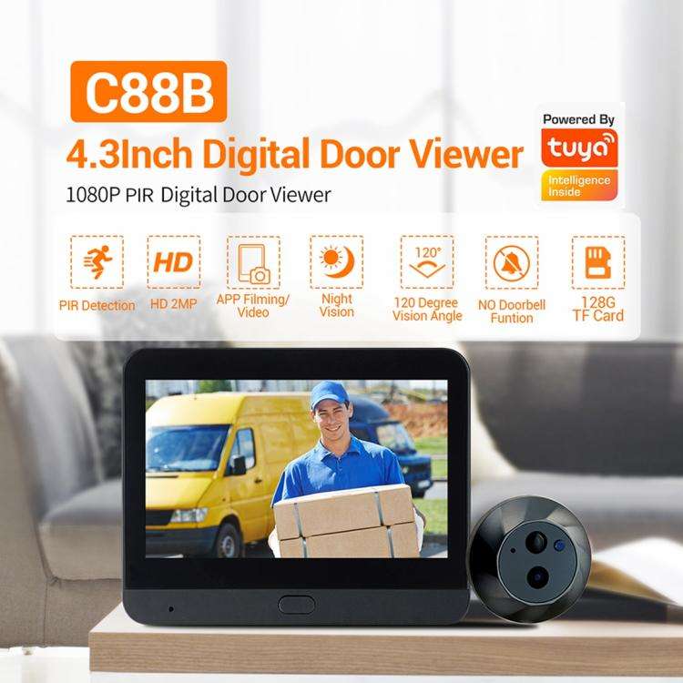 ESCAM C88 4.3 inch 1080P PIR Digital Door Viewer WiFi Video Doorbell Support Night Vision, Two-wa...