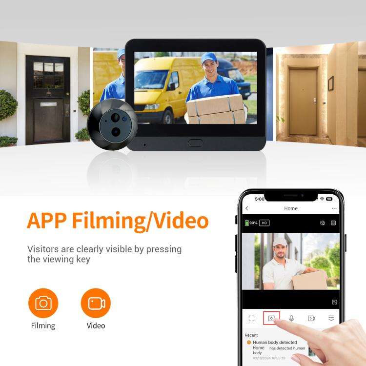 ESCAM C88 4.3 inch 1080P PIR Digital Door Viewer WiFi Video Doorbell Support Night Vision, Two-wa...