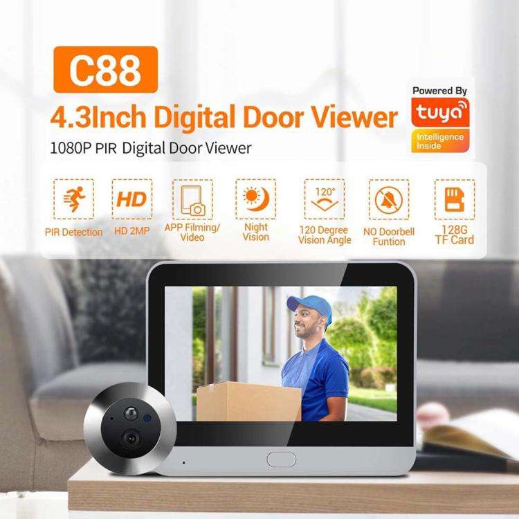 ESCAM C88 4.3 inch 1080P PIR Digital Door Viewer WiFi Video Doorbell Support Night Vision, Two-wa...