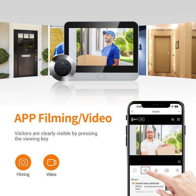 ESCAM C88 4.3 inch 1080P PIR Digital Door Viewer WiFi Video Doorbell Support Night Vision, Two-wa...