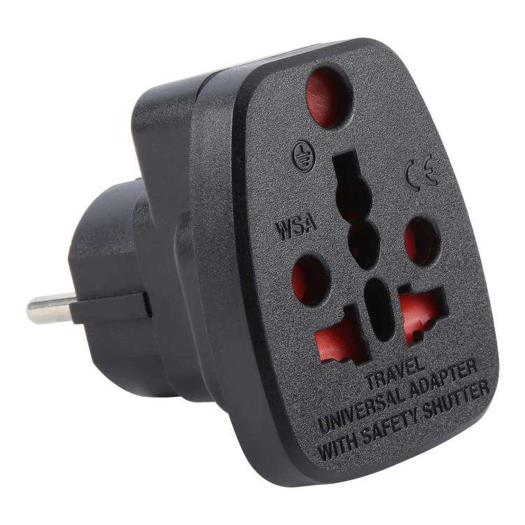 WSA-9 German Plug Global Travel Universal Adapter with Safety Shutter(Black)