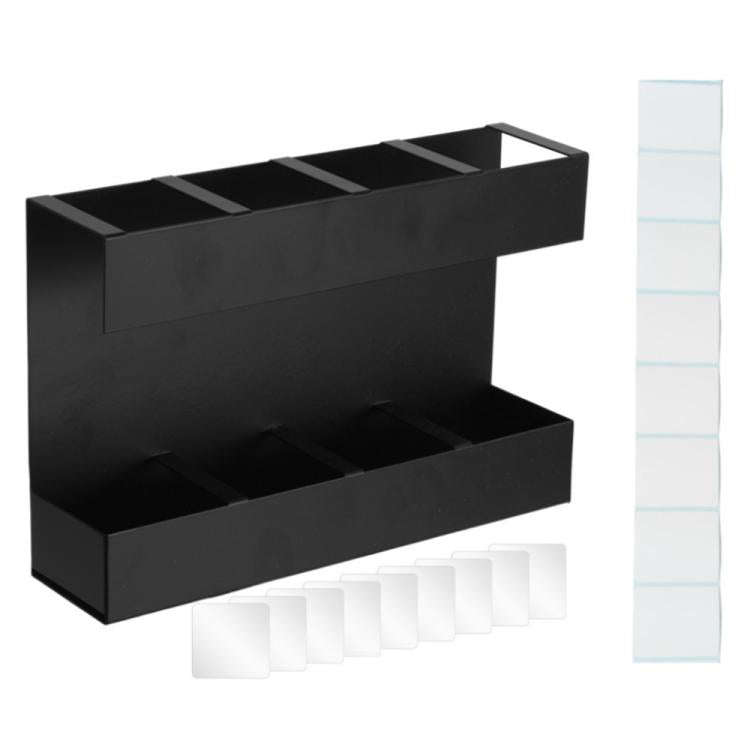 Four-grid Straw Cutlery Metal Storage Rack Kitchen Organizer without Soft Magnetic Sheet(Black)