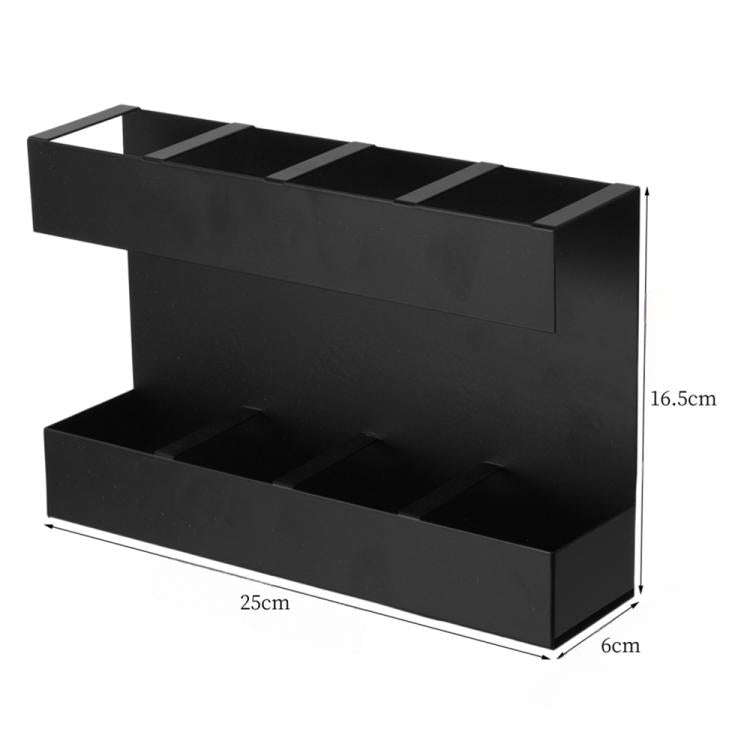 Four-grid Straw Cutlery Metal Storage Rack Kitchen Organizer with 12pcs Soft Magnetic Sheet(Black)