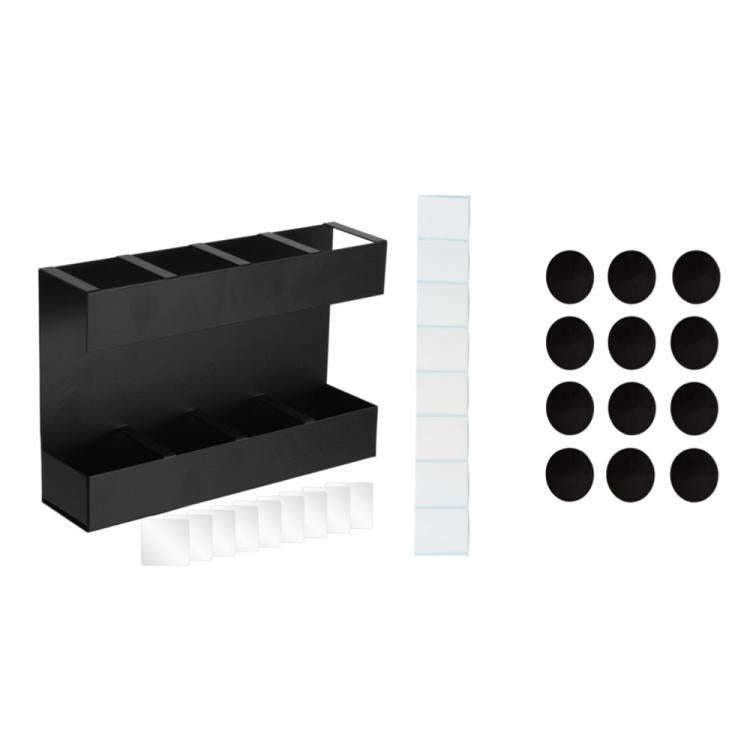Four-grid Straw Cutlery Metal Storage Rack Kitchen Organizer with 12pcs Soft Magnetic Sheet(Black)