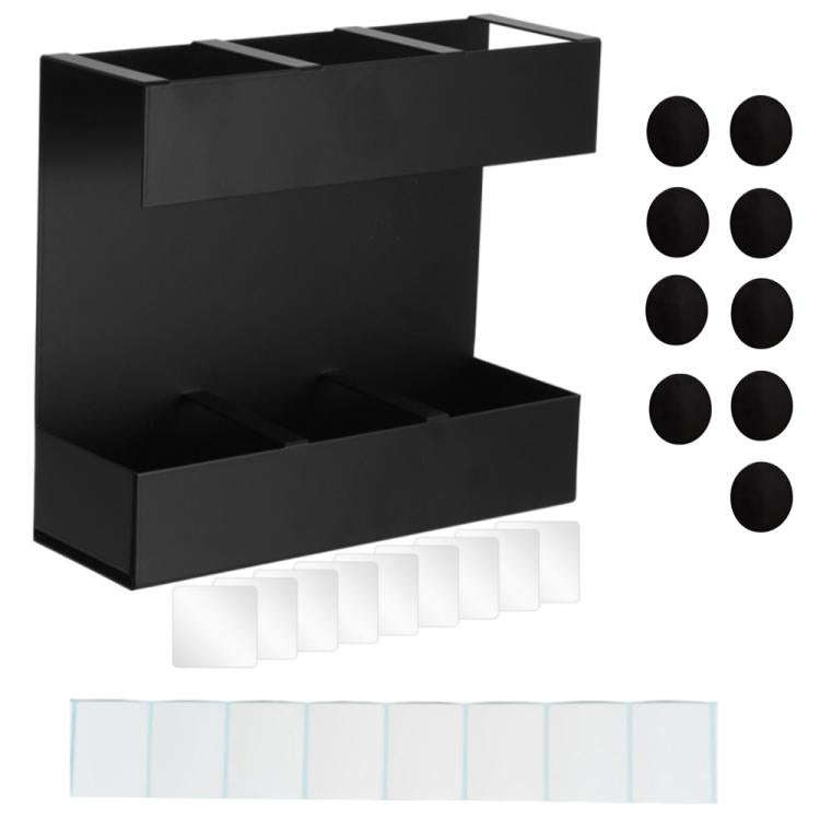 Three-grid Straw Cutlery Metal Storage Rack Kitchen Organizer with 9pcs Soft Magnetic Sheet(Black)